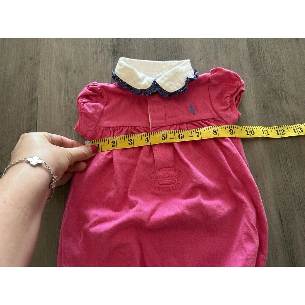 RALPH LAUREN Baby Girls Pink Ruffled Short Sleeve Romper sz.9M